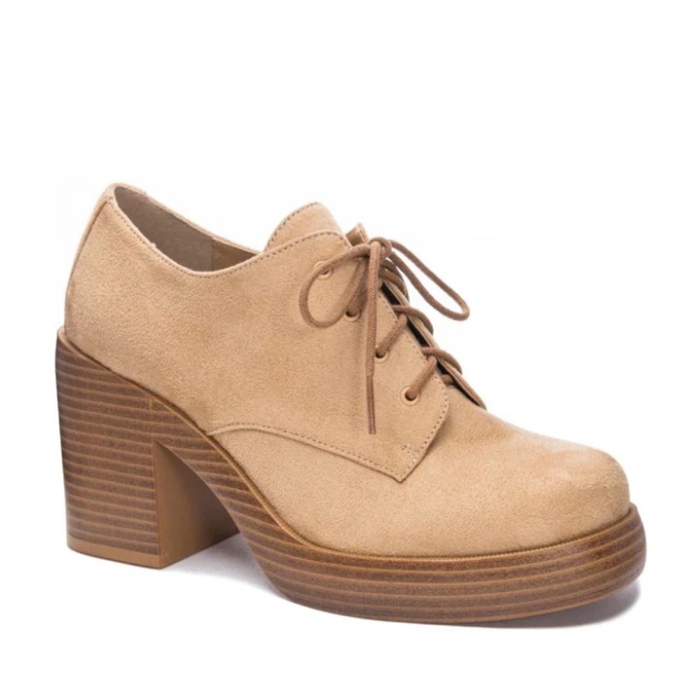 Women's Neutral Suede Lace-Up Chunky Heel Booties